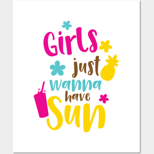 Girls Just Wanna Have Sun, Pineapple, Cocktail Posters and Art